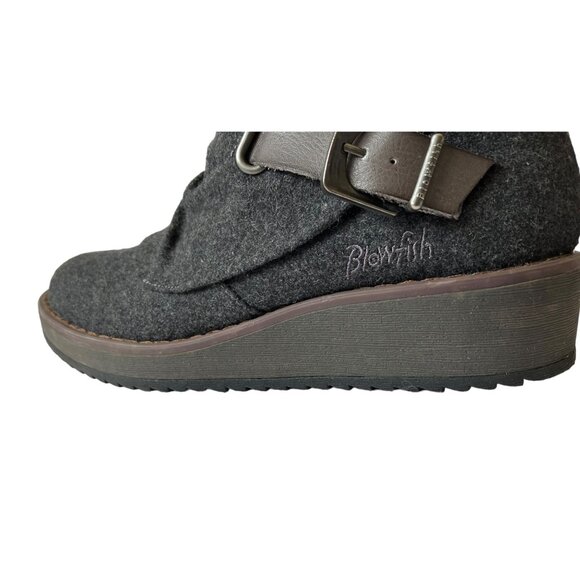 Blowfish “Cocoa” Gray Flannel Side Zipper COMFORT Low Wedge Ankle Boots B130 Sz - Picture 11 of 12